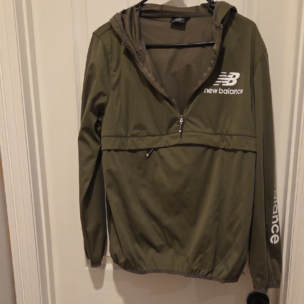New Balance Green Windbreaker with Hood and Half-Zip